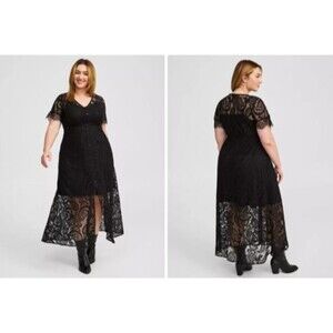 Torrid Maxi Lace Dress Button Front A-Line Sz 5 (5X) Black Witchy Dark Goth Long